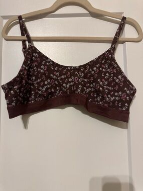 Free People Intimately Bralette in Brown w/ Pink & White Flowers size XL adjusts